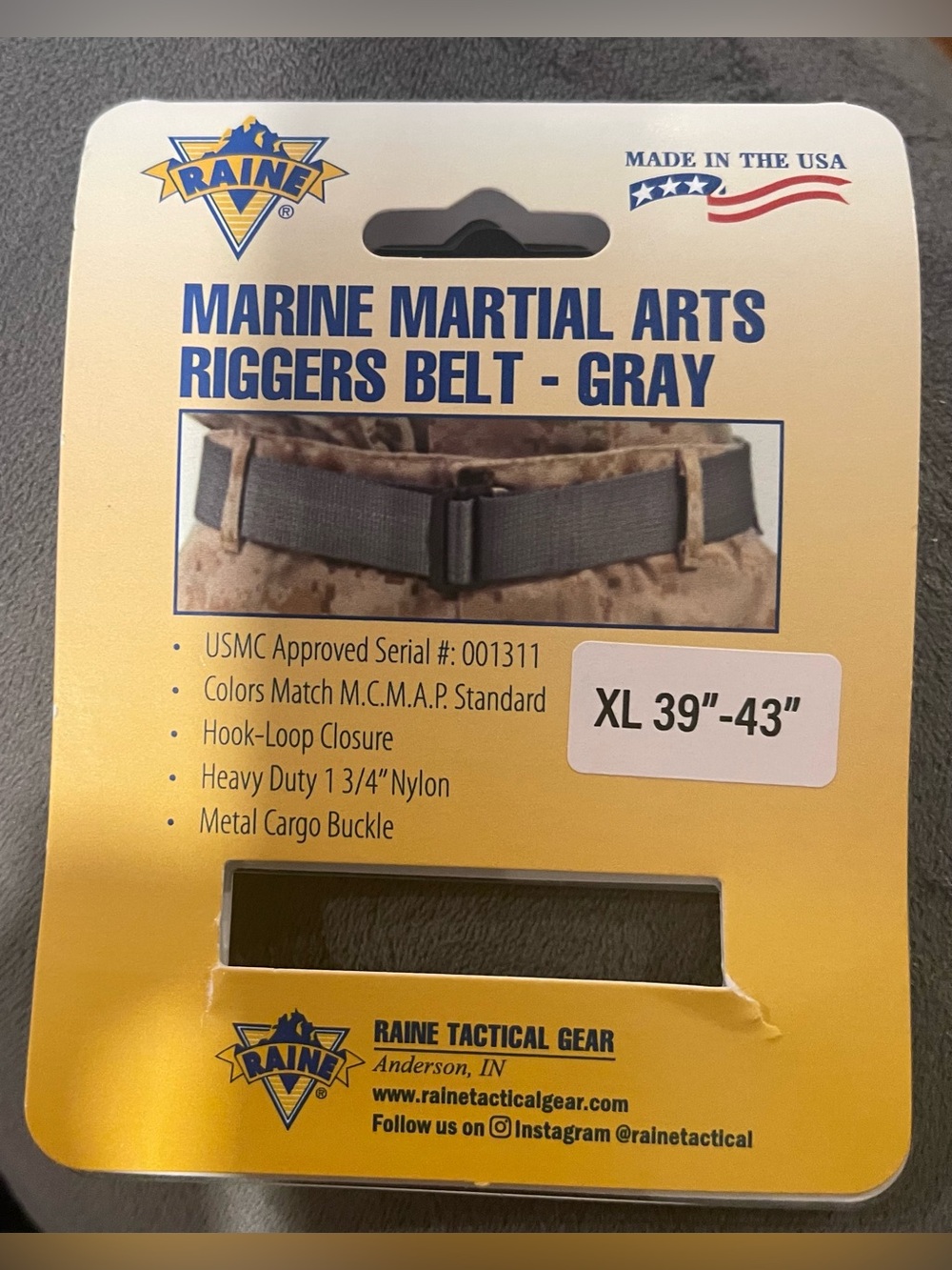 Raine Tactical Marine Martial Arts Riggers Belt - Gray (XL)